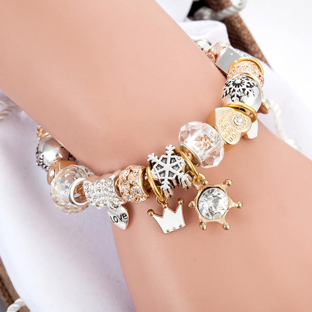 Famous brand snowflake winter gold white color diy bracelet