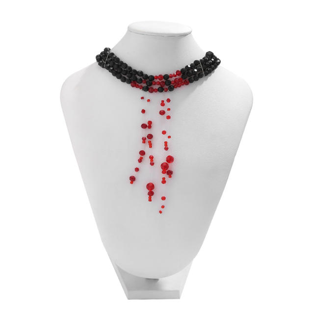 Gothic hallowe black bead imitation blood drop choker necklace for women