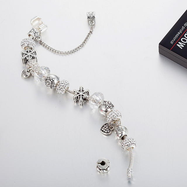 Famous brand winter silver color snowflake bead diy bracelet