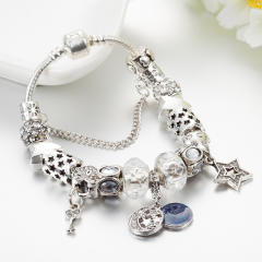 Silver color famous brand same design star charm crystal bead diy bracelet