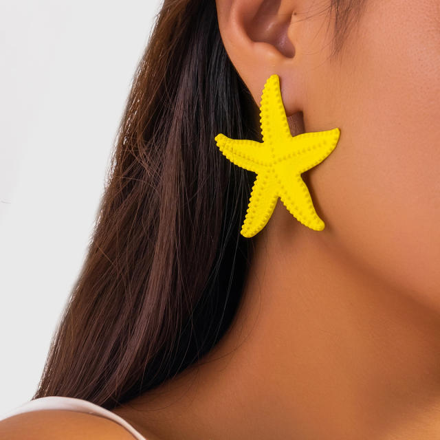 Ocean trend colorful starfish chunky alloy studs earrings for women