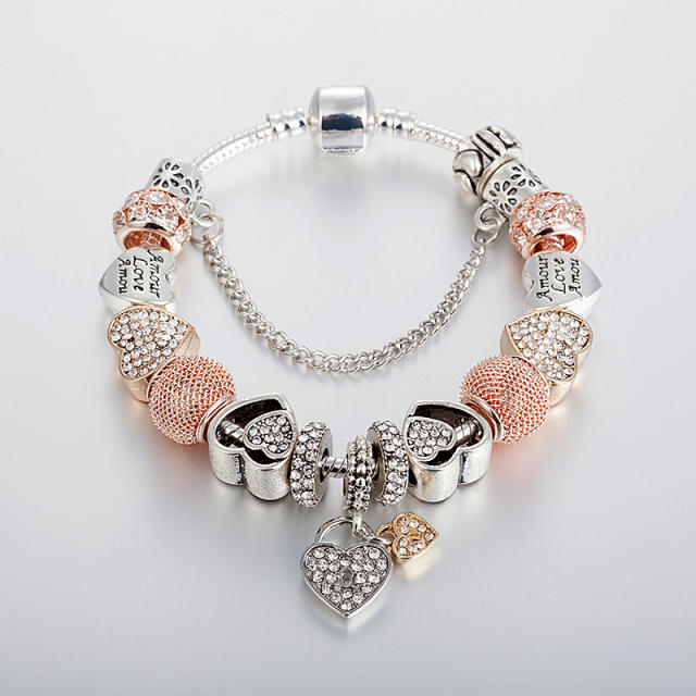 Heart charm diamond bead diy bracelet