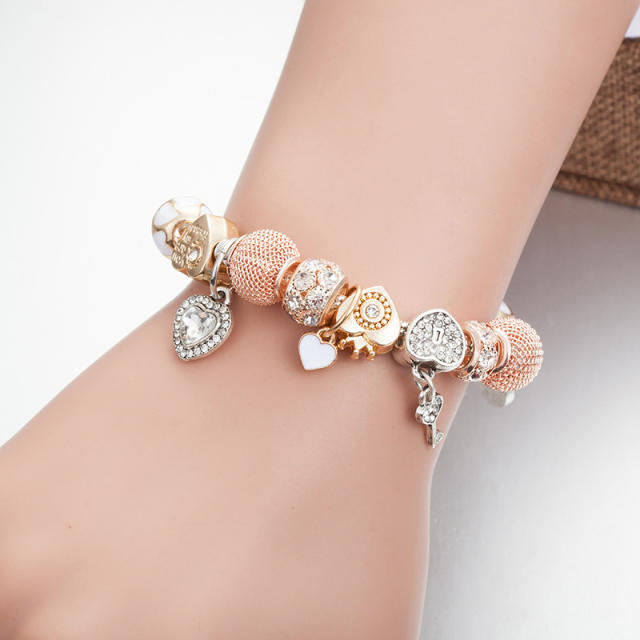 Diamond heart key charm gold color series diy bracelet