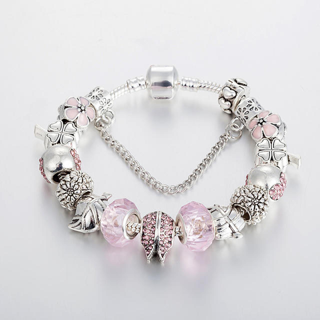Popular pink color crystal bead diy bracelet