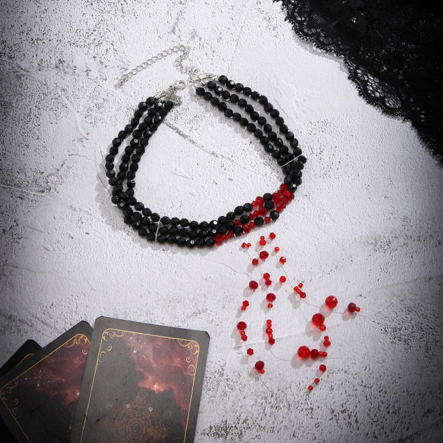 Gothic hallowe black bead imitation blood drop choker necklace for women