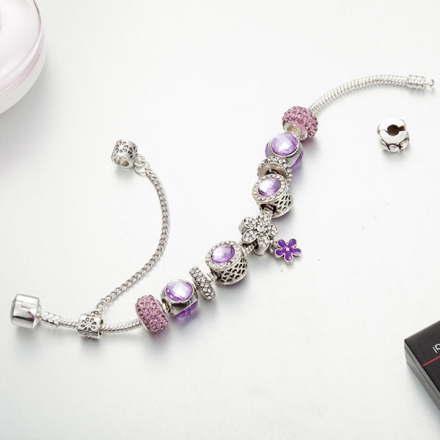 Classic purple flower crystal bead diy bracelet