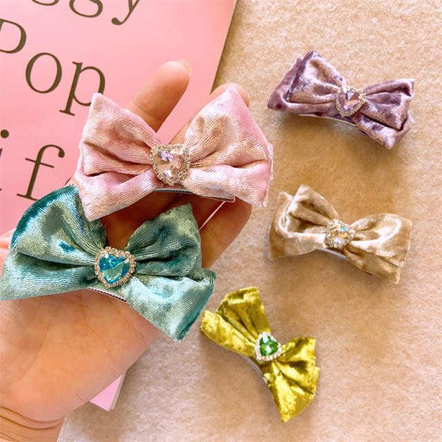 Korean fashion new design colorful velvet bow hair clips for kids