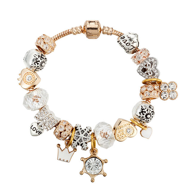 Famous brand snowflake winter gold white color diy bracelet