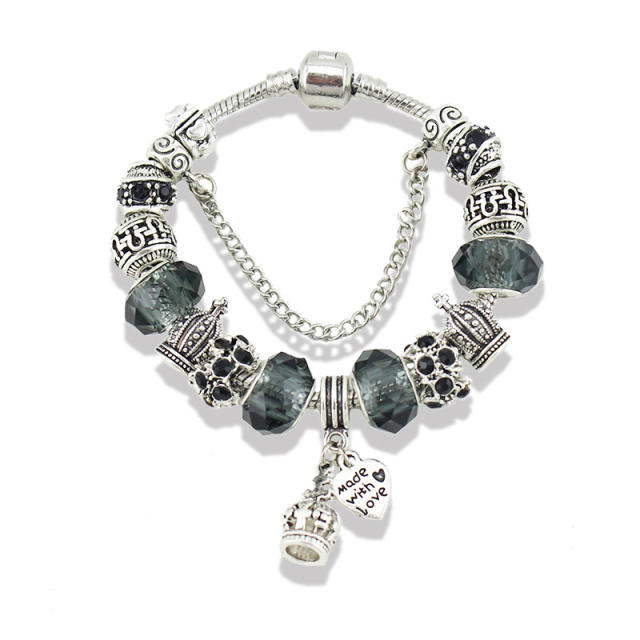 Classic crown heart charm colorful crystal bead diy bracelet