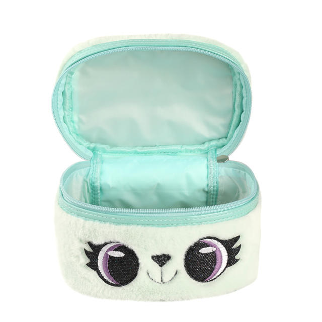 Cartoon big eye fluffy large storage cosmetic bag for kids