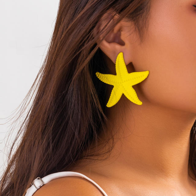 Ocean trend colorful starfish chunky alloy studs earrings for women