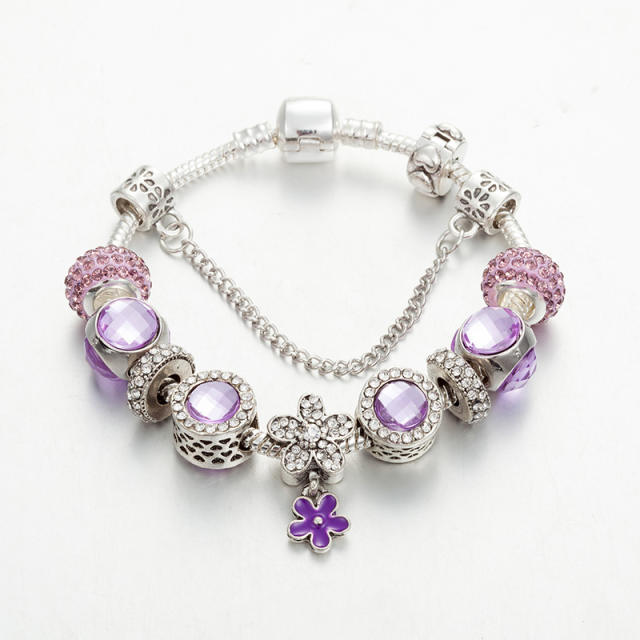 Classic purple flower crystal bead diy bracelet
