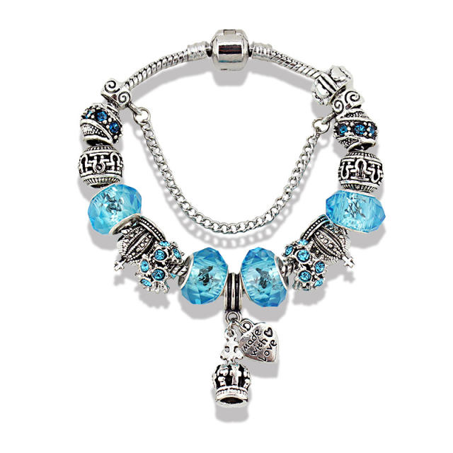 Classic crown heart charm colorful crystal bead diy bracelet