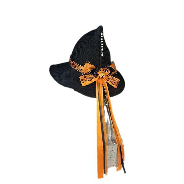 Winter knitted ribbon bow witches hat halloween hat