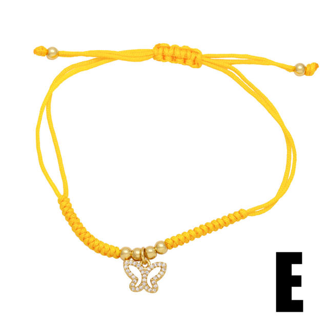 INS colorful string braid diamond butterfly charm bracelet