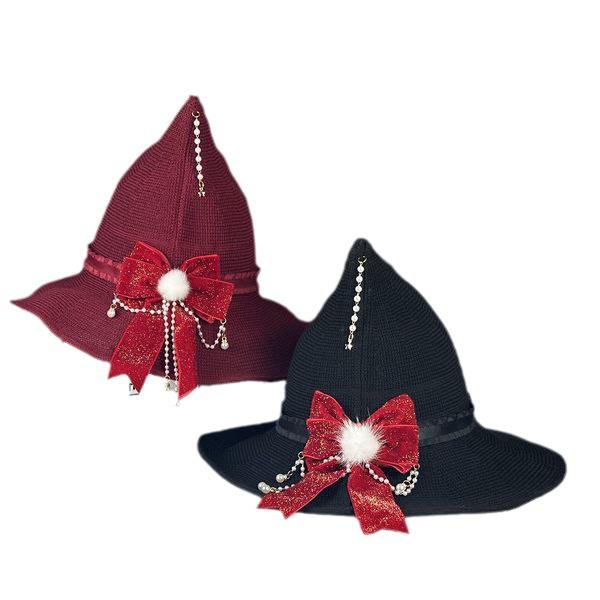 Lolita red color velvet bow witches hat halloween hat cosplay hat