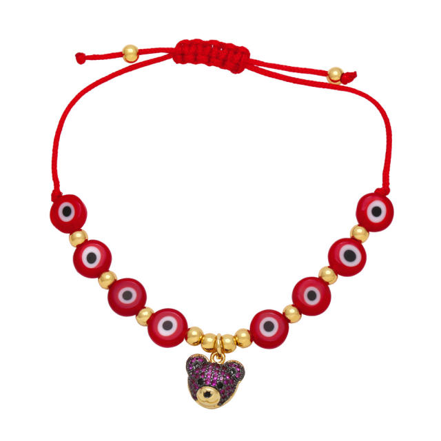 Vintage diamond bear charm colorfule evil eye bead women bracelet