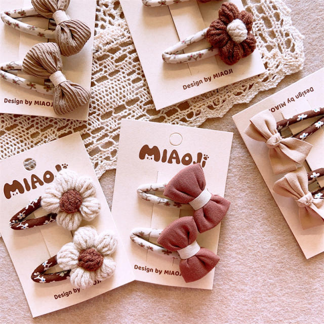 Korean fashion autumn fabric flower bow snap hair clips set for kids
