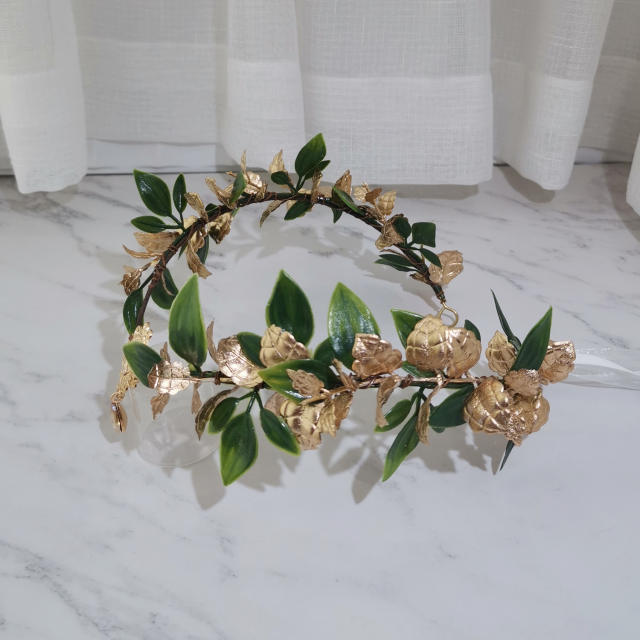 Baroque gold mix green leaf design women fairy costume flower crown