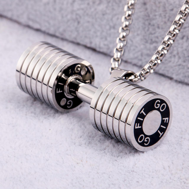 Hot sale stainless steel dumbbell pendant necklace for men