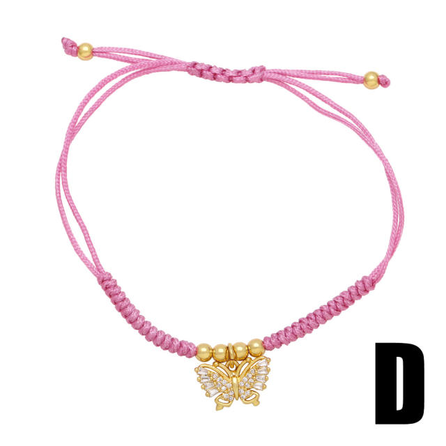 INS colorful string braid diamond butterfly charm bracelet