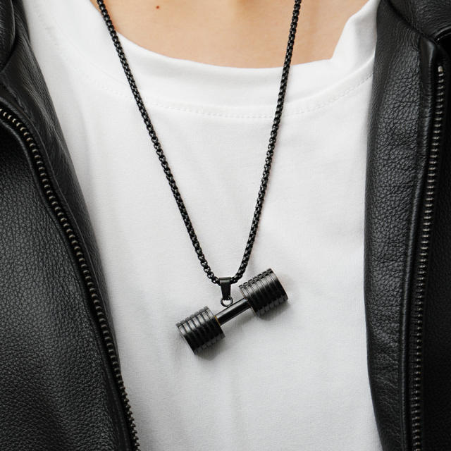 Hot sale stainless steel dumbbell pendant necklace for men