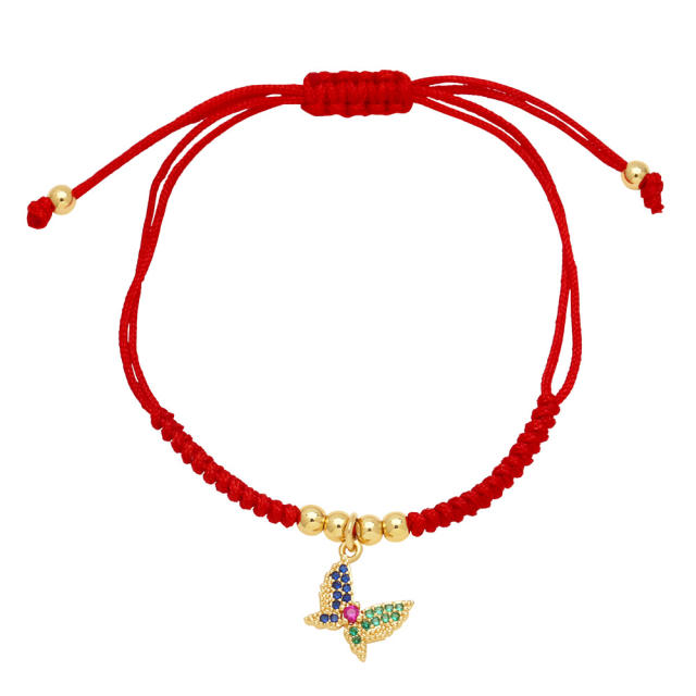 Deliate rainbow cz life tree cross charm red rope bracelet