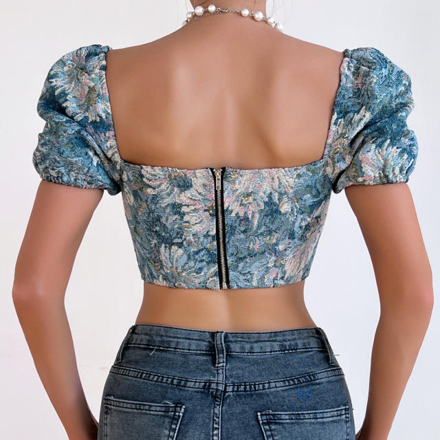 Vintage sexy puff sleeve corset tops for women