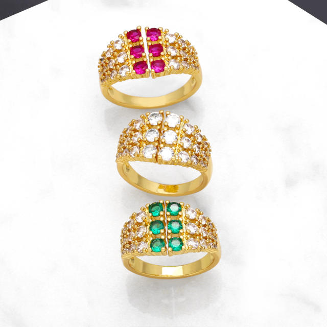 Delicate color cubic zircon three row gold plated copper finger rings