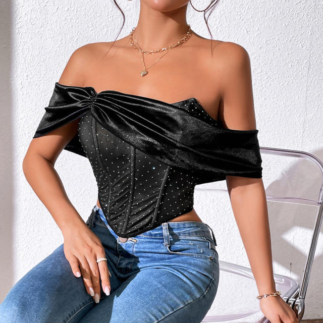 Sexy black color off shoulder corset tops
