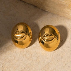 18KG chunky sexy lips oval shape stainless steel studs earrings