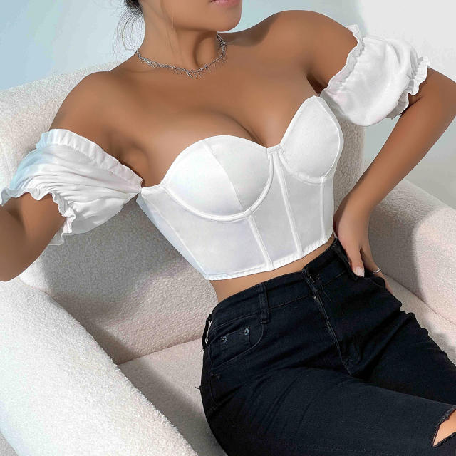 Sexy ruffle sleeve off shoulder cropped corset tops