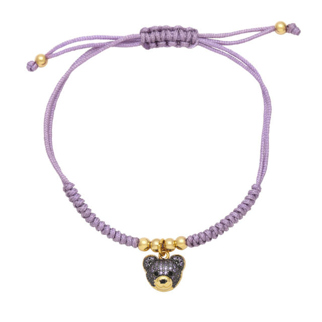 Sweet colorful diamond bear charm string rope bracelet friend ship bracelet