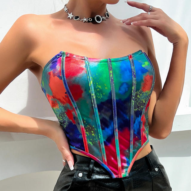 Gorgeous color tie dye off shoulder corset tops