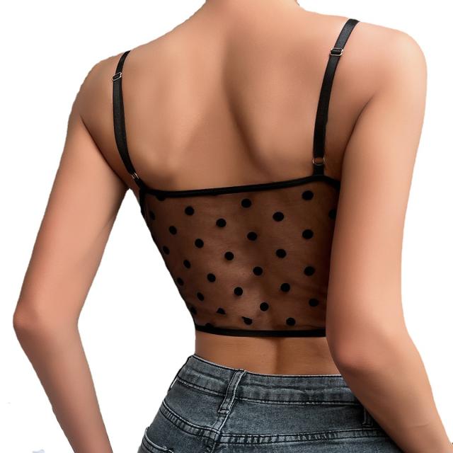 Sexy black color lace polka dots camisole corset tops