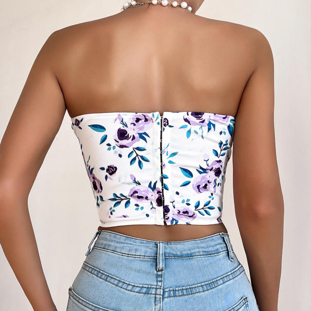 Sexy off shoulder flower pattern off shoulder corset tops for women