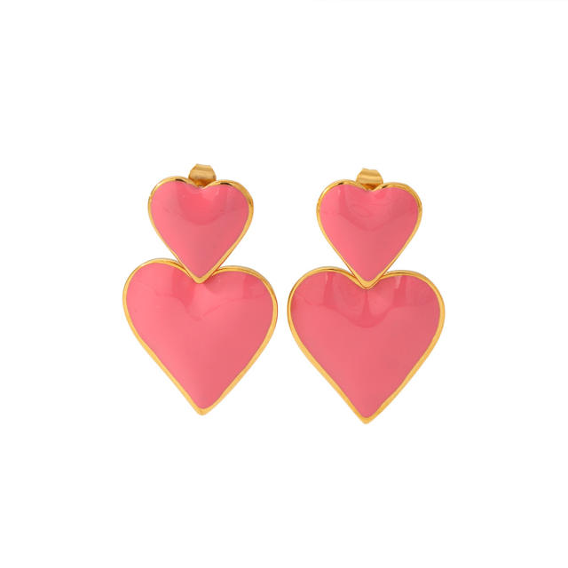 18K gold plated color enamel heart stainless steel earrings