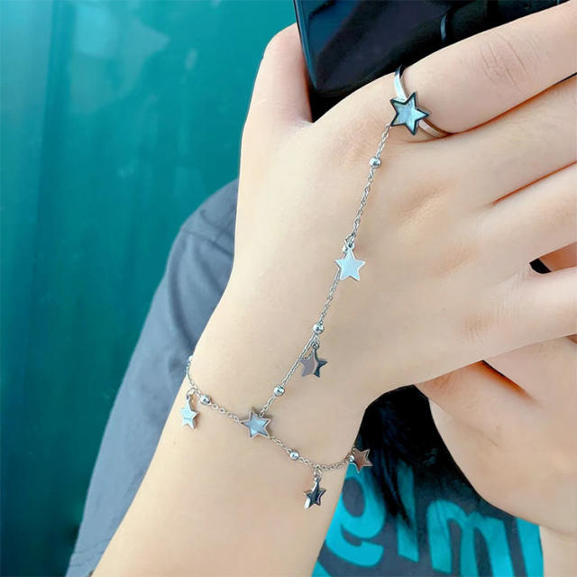 Delicate mother shell star stainless steel ring bracelet for women