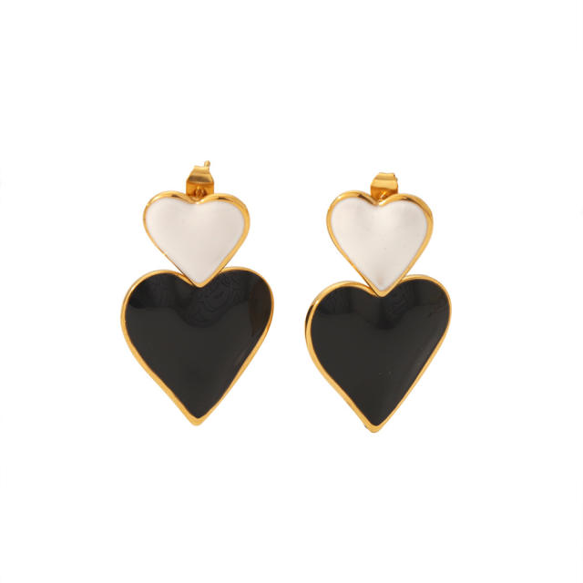 18K gold plated color enamel heart stainless steel earrings