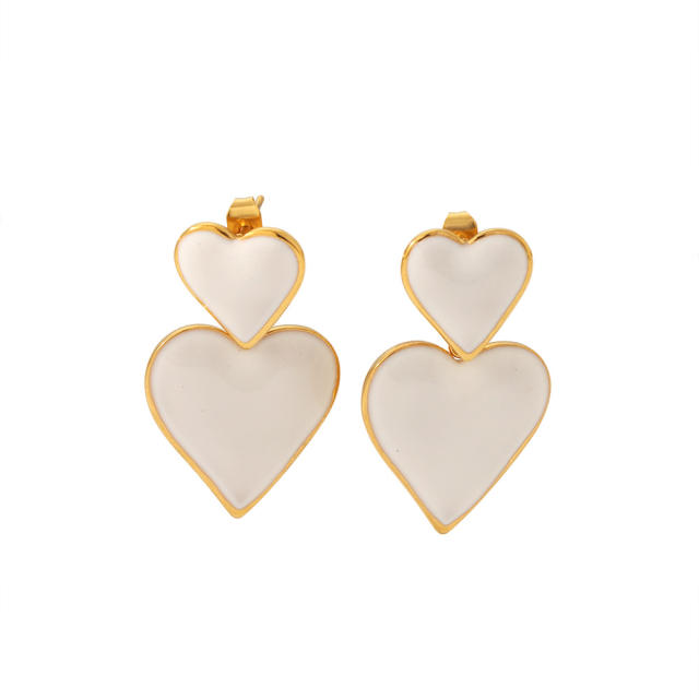 18K gold plated color enamel heart stainless steel earrings