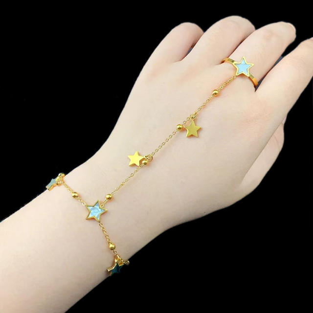 Delicate mother shell star stainless steel ring bracelet for women