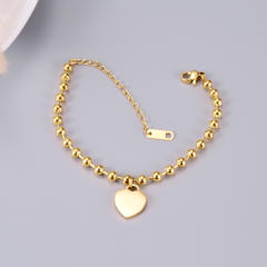 18K gold plated ball bead dog tag heart charm stainless steel bracelet