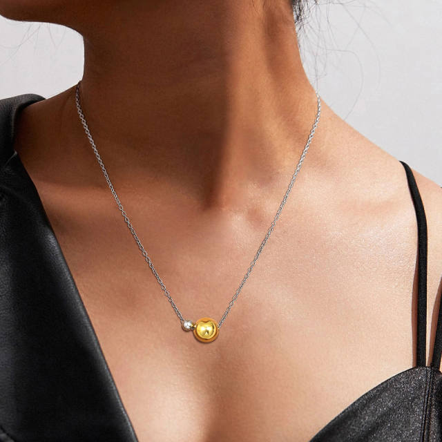 Personality two tone ball bead pendant stainless steel necklace