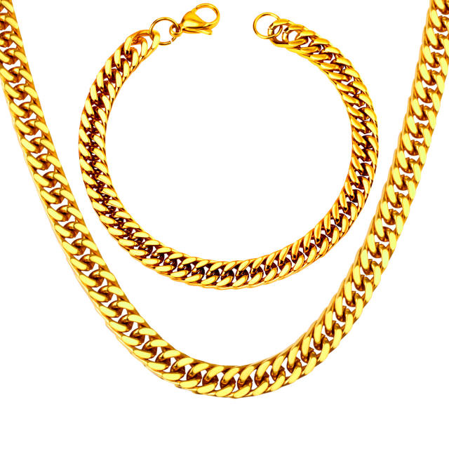 7mm hiphop chunky cuban link chain stainless steel necklace bracelet for men