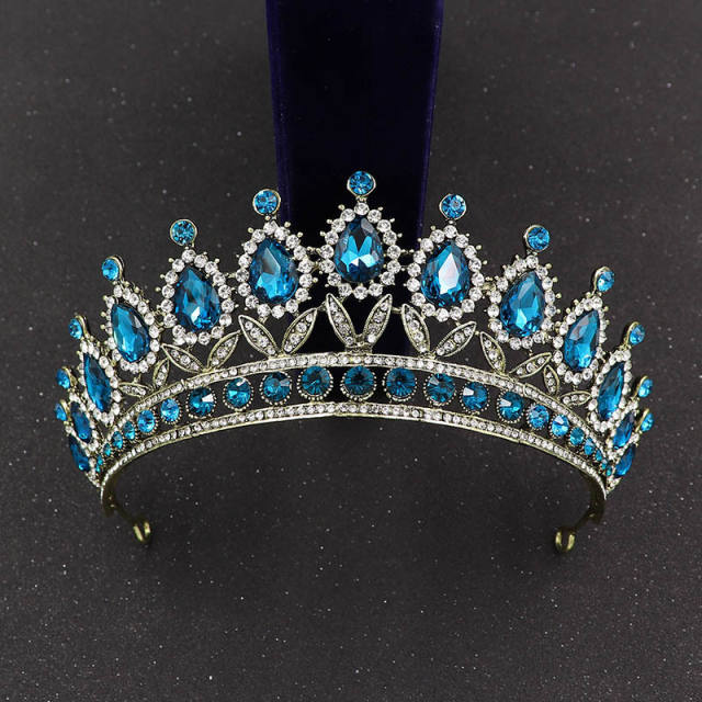 Baroque silver metal colorful glass crystal wedding hari crown