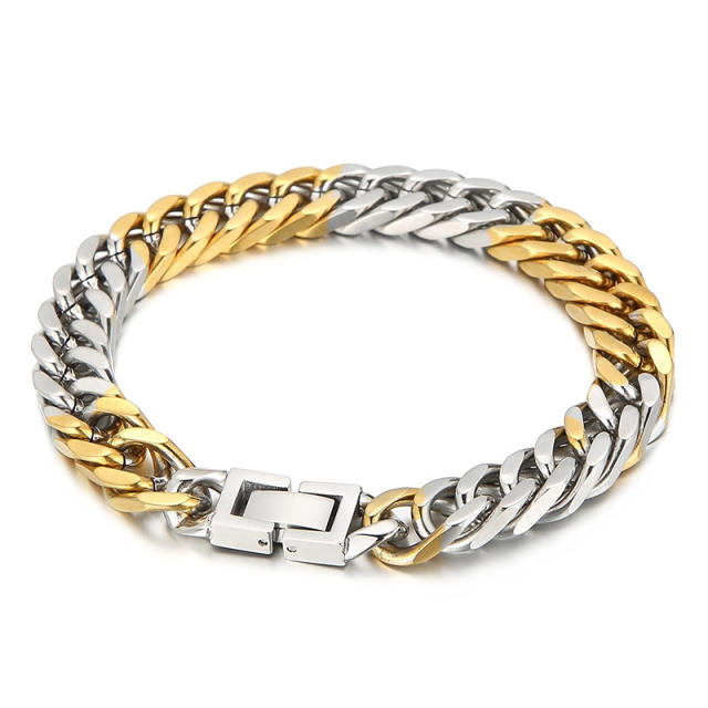 Chunky two tone cuban link chain stainless steel chain necklace bracelet for men