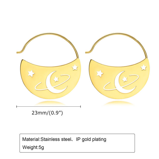 Creative hollow out moon sun geometric shape stainless steel earrings