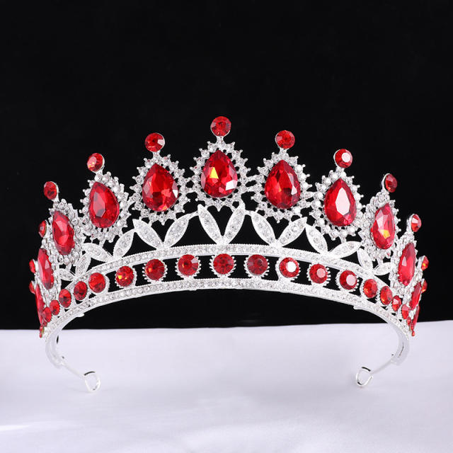 Baroque silver metal colorful glass crystal wedding hari crown