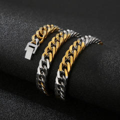Chunky two tone cuban link chain stainless steel chain necklace bracelet for men