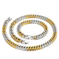 Chunky two tone cuban link chain stainless steel chain necklace bracelet for men